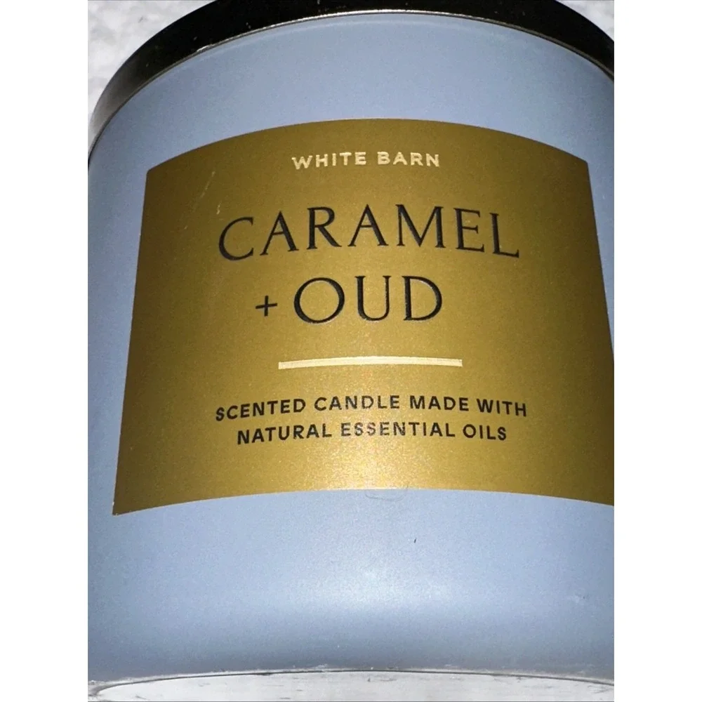 White Barn Bath & Body Works Caramel + Oud 3-Wick Scented Candle 14.5 oz Gold